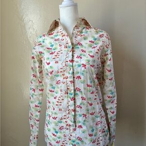 Barneys New York Cream Shirt with Red & Green Floral Print